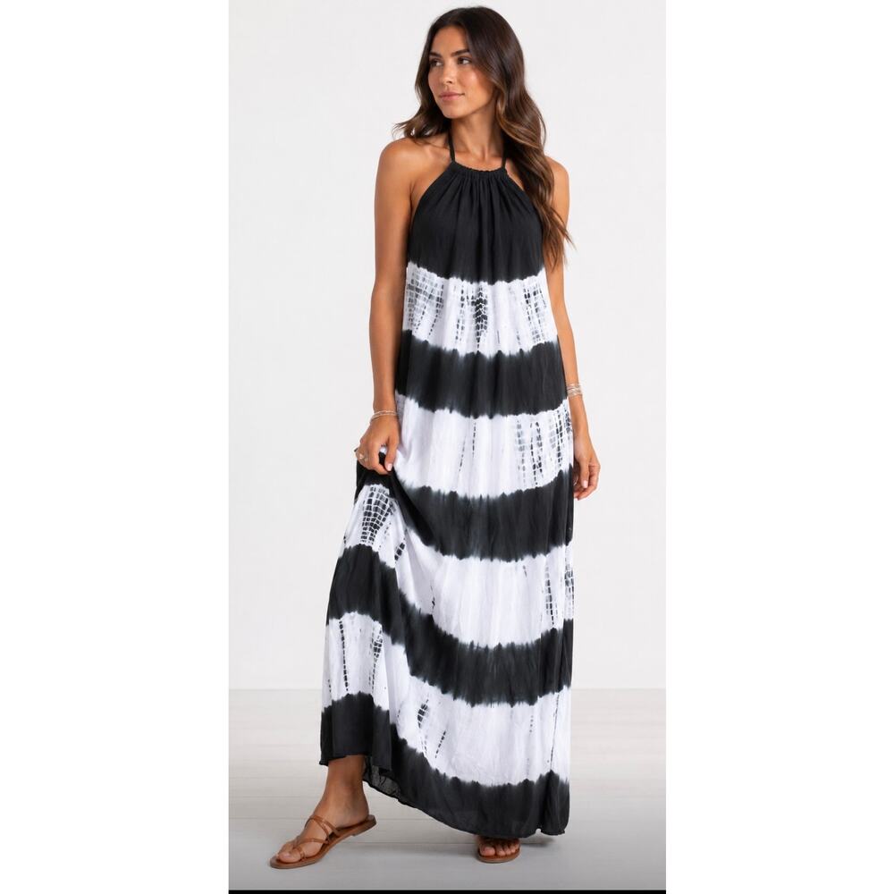 Elan Tie Dye Halter Maxi Dress Black White
Boho Resort Small Rayon